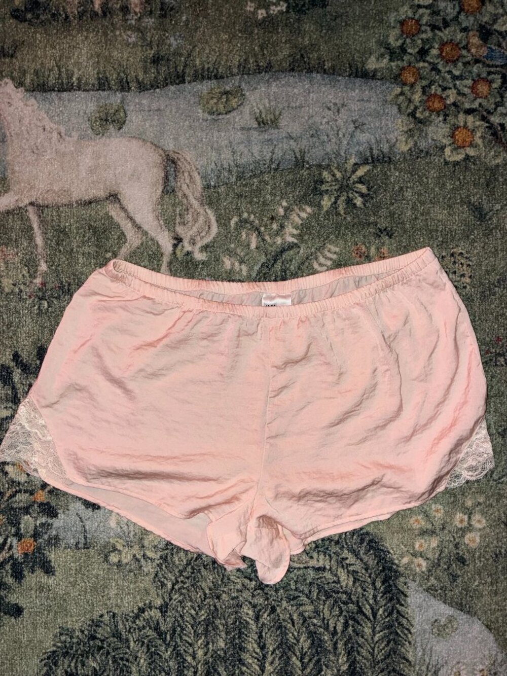 H&M Women’s Blush Pink Silky Lace Trim Pajama Sleep Shorts Size L
